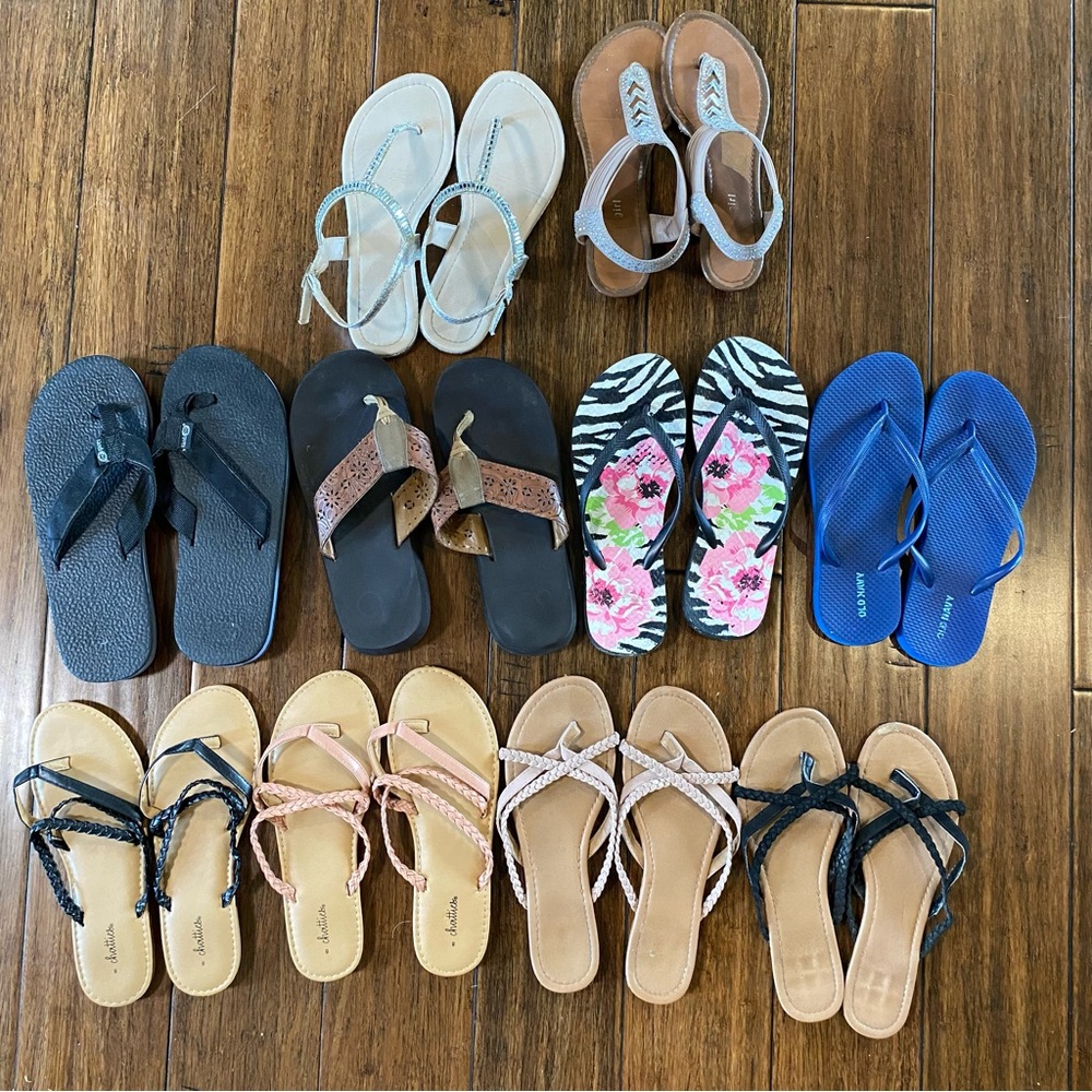 10 pair sandals, size 7.5-8